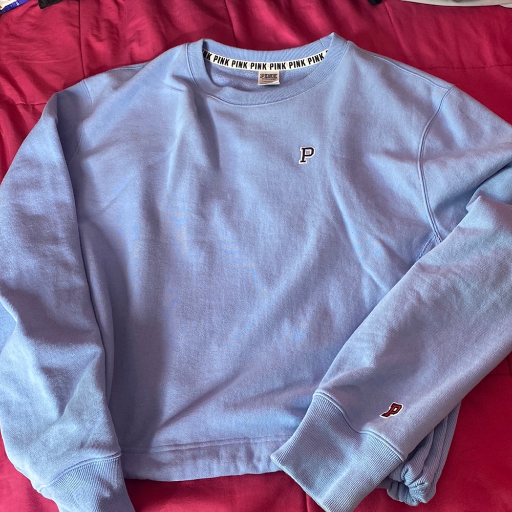 Light blue drawstring bottom sweatshirt